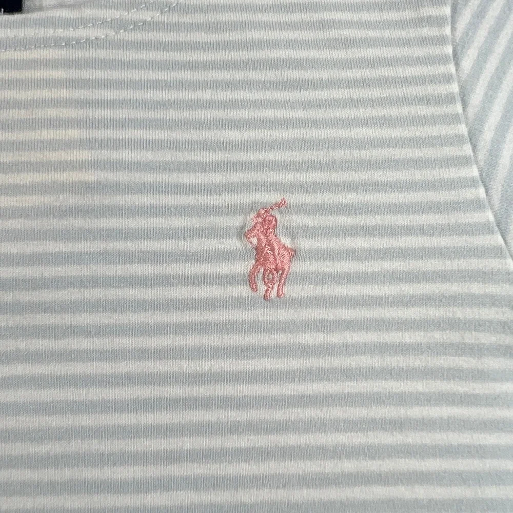 Ralph Lauren Striped T-Shirt Girls 4T Light Blue White Lettuce Trim‎ Logo Tee